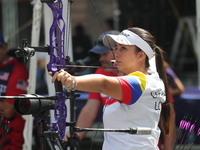 Sara Lopez of Colombia participates in the practice session before the competition against Ella Gibson of Great Britain (not in picture) on...