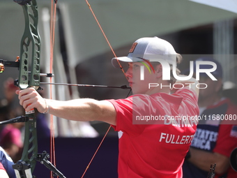 Mathias Fullerton of Denmark participates in the practice session before the competition against Mike Schloesser of the Netherlands (not in...