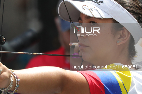 Sara Lopez of Colombia participates in the practice session before the competition against Ella Gibson of Great Britain (not in picture) on...