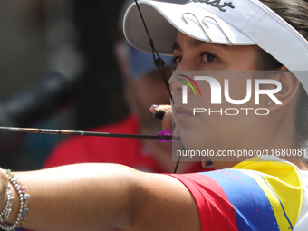 Sara Lopez of Colombia participates in the practice session before the competition against Ella Gibson of Great Britain (not in picture) on...