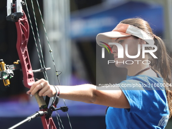 Elisa Roner of Italy participates in the practice session before the competition against Alexis Ruiz of the United States (not in picture) o...