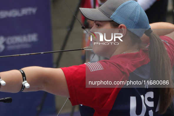 Alexis Ruiz of the United States participates in the practice session before the competition against Elisa Roner of Italy (not in picture) o...