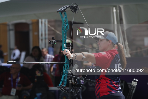 Alexis Ruiz of the United States participates in the practice session before the competition against Elisa Roner of Italy (not in picture) o...