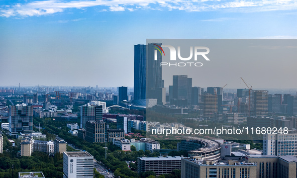 The ''Gate of Science'' and surrounding buildings are in Zhangjiang Science City, Shanghai, China, on October 18, 2024. The Shanghai Zhangji...