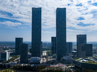 The ''Gate of Science'' and surrounding buildings are in Zhangjiang Science City, Shanghai, China, on October 18, 2024. The Shanghai Zhangji...