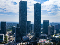 The ''Gate of Science'' and surrounding buildings are in Zhangjiang Science City, Shanghai, China, on October 18, 2024. The Shanghai Zhangji...