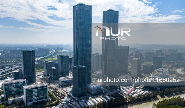 The ''Gate of Science'' and surrounding buildings are in Zhangjiang Science City, Shanghai, China, on October 18, 2024. The Shanghai Zhangji...