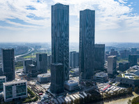 The ''Gate of Science'' and surrounding buildings are in Zhangjiang Science City, Shanghai, China, on October 18, 2024. The Shanghai Zhangji...