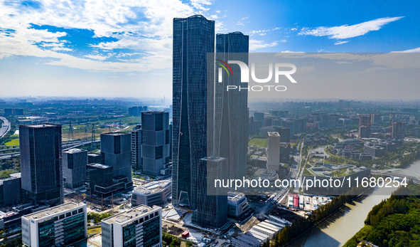 The ''Gate of Science'' and surrounding buildings are in Zhangjiang Science City, Shanghai, China, on October 18, 2024. The Shanghai Zhangji...