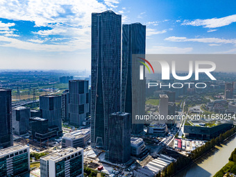 The ''Gate of Science'' and surrounding buildings are in Zhangjiang Science City, Shanghai, China, on October 18, 2024. The Shanghai Zhangji...