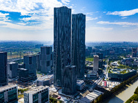 The ''Gate of Science'' and surrounding buildings are in Zhangjiang Science City, Shanghai, China, on October 18, 2024. The Shanghai Zhangji...