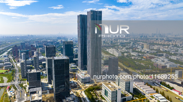 The ''Gate of Science'' and surrounding buildings are in Zhangjiang Science City, Shanghai, China, on October 18, 2024. The Shanghai Zhangji...