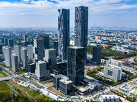 The ''Gate of Science'' and surrounding buildings are in Zhangjiang Science City, Shanghai, China, on October 18, 2024. The Shanghai Zhangji...