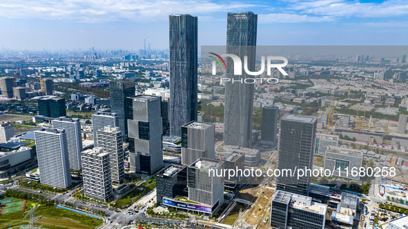 The ''Gate of Science'' and surrounding buildings are in Zhangjiang Science City, Shanghai, China, on October 18, 2024. The Shanghai Zhangji...