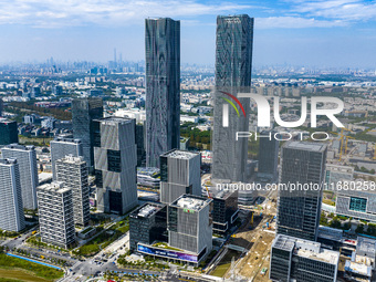 The ''Gate of Science'' and surrounding buildings are in Zhangjiang Science City, Shanghai, China, on October 18, 2024. The Shanghai Zhangji...