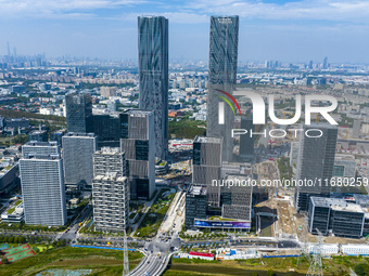 The ''Gate of Science'' and surrounding buildings are in Zhangjiang Science City, Shanghai, China, on October 18, 2024. The Shanghai Zhangji...