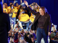 Waterford, MICHIGAN - OCTOBER 18: US Vice President and Democratic presidential candidate Kamala Harris enters the Oakland County campaign r...