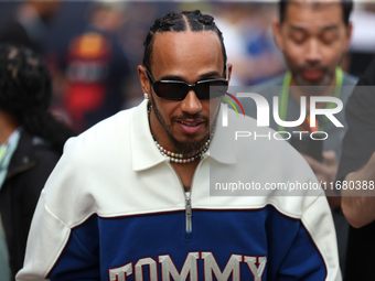 Lewis Hamilton arrives at Circuit of the Americas in Austin, Texas, on October 18, 2024, during the Formula 1 Pirelli United States Grand Pr...