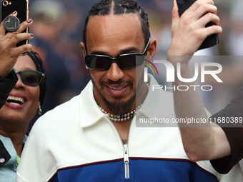 Lewis Hamilton arrives at Circuit of the Americas in Austin, Texas, on October 18, 2024, during the Formula 1 Pirelli United States Grand Pr...