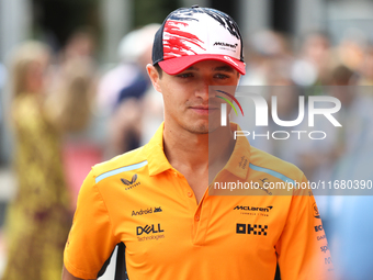 Lando Norris walks through the paddock at Circuit of the Americas in Austin, Texas, on October 18, 2024, during the Formula 1 Pirelli United...