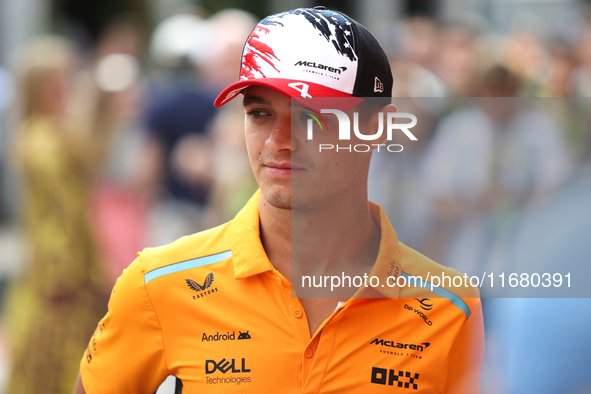 Lando Norris walks through the paddock at Circuit of the Americas in Austin, Texas, on October 18, 2024, during the Formula 1 Pirelli United...