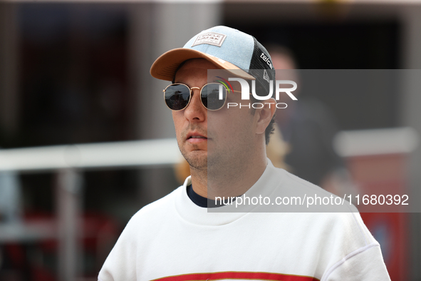 Sergio Perez arrives at Circuit of the Americas in Austin, Texas, on October 18, 2024, during the Formula 1 Pirelli United States Grand Prix...