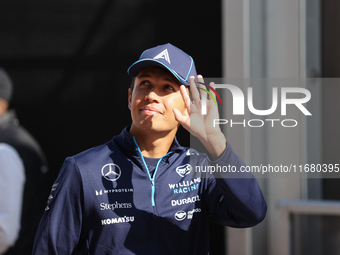 Alexander Albon arrives at Circuit of the Americas in Austin, Texas, on October 18, 2024, during the Formula 1 Pirelli United States Grand P...