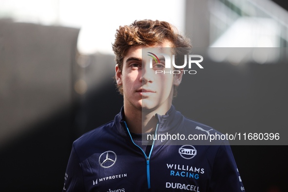 Franco Colapinto walks through the paddock at Circuit of the Americas in Austin, Texas, on October 18, 2024, during the Formula 1 Pirelli Un...