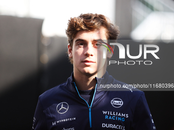 Franco Colapinto walks through the paddock at Circuit of the Americas in Austin, Texas, on October 18, 2024, during the Formula 1 Pirelli Un...