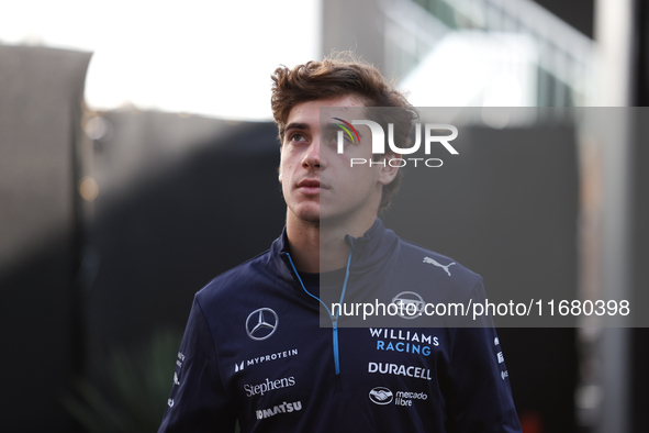 Franco Colapinto walks through the paddock at Circuit of the Americas in Austin, Texas, on October 18, 2024, during the Formula 1 Pirelli Un...