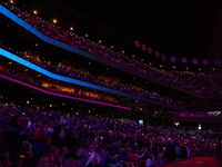 The New York Mets turn off the lights of the ballpark in the seventh inning in Game 5 of the baseball NL Championship Series against the Los...