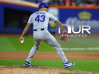 Los Angeles Dodgers relief pitcher Anthony Banda #43 throws during the eighth inning in Game 5 of the baseball NL Championship Series agains...