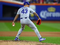 Los Angeles Dodgers relief pitcher Anthony Banda #43 throws during the eighth inning in Game 5 of the baseball NL Championship Series agains...