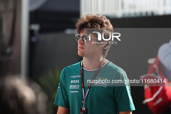 Lance Stroll arrives at Circuit of the Americas in Austin, Texas, on October 18, 2024, during the Formula 1 Pirelli United States Grand Prix...