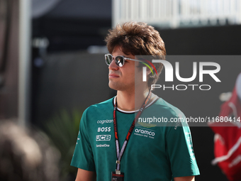 Lance Stroll arrives at Circuit of the Americas in Austin, Texas, on October 18, 2024, during the Formula 1 Pirelli United States Grand Prix...