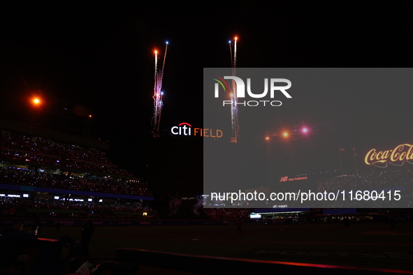 The New York Mets turn off the lights of the ballpark in the seventh inning in Game 5 of the baseball NL Championship Series against the Los...