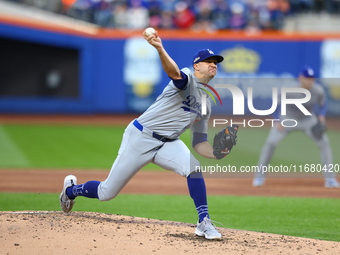 Los Angeles Dodgers starting pitcher Jack Flaherty #0 throws during the first inning in Game 5 of the baseball NL Championship Series agains...