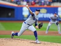 Los Angeles Dodgers starting pitcher Jack Flaherty #0 throws during the first inning in Game 5 of the baseball NL Championship Series agains...