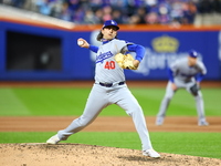 Los Angeles Dodgers relief pitcher Brent Honeywell #40 throws during the fourth inning in Game 5 of the baseball NL Championship Series agai...