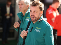 Fernando Alonso walks through the paddock at Circuit of the Americas in Austin, Texas, on October 18, 2024, during the Formula 1 Pirelli Uni...