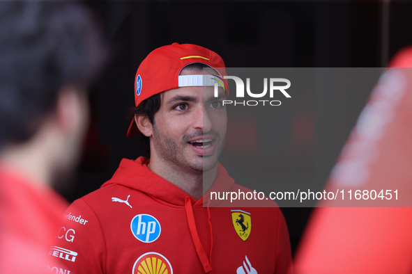 Carlos Sainz is in the Ferrari Hospitality Suite at Circuit of the Americas in Austin, Texas, on October 18, 2024, during the Formula 1 Pire...