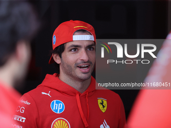 Carlos Sainz is in the Ferrari Hospitality Suite at Circuit of the Americas in Austin, Texas, on October 18, 2024, during the Formula 1 Pire...