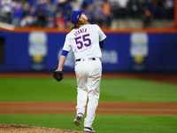 New York Mets relief pitcher Ryne Stanek #55 throws during the seventh inning in Game 5 of the baseball NL Championship Series against the L...