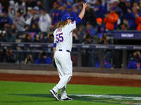 New York Mets relief pitcher Ryne Stanek #55 comes off the field during the seventh inning in Game 5 of the baseball NL Championship Series...