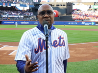 The Temptations sing the National Anthem on the field before Game 5 of a baseball NL Championship Series between the Los Angeles Dodgers and...