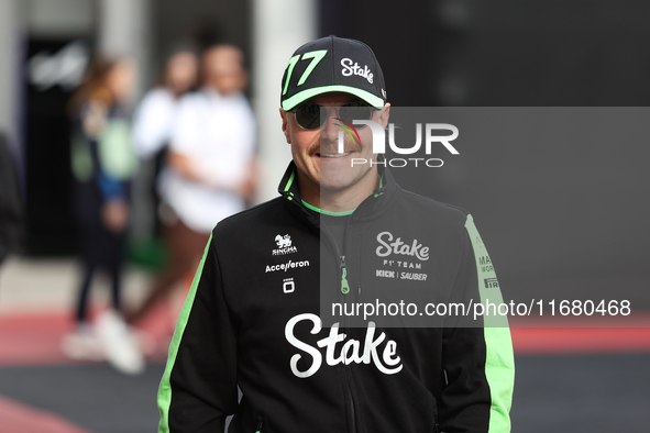 Valtteri Bottas walks through the paddock at Circuit of the Americas in Austin, Texas, on October 18, 2024, during the Formula 1 Pirelli Uni...