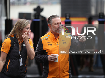 Zak Brown arrives at Circuit of the Americas in Austin, Texas, on October 18, 2024, during the Formula 1 Pirelli United States Grand Prix. (