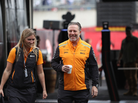 Zak Brown arrives at Circuit of the Americas in Austin, Texas, on October 18, 2024, during the Formula 1 Pirelli United States Grand Prix. (