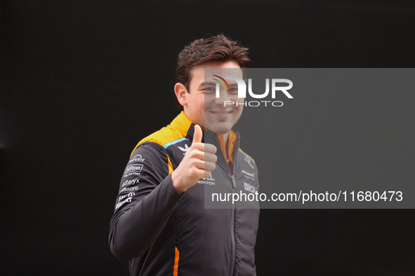 Pato O'Ward walks through the paddock at Circuit of the Americas in Austin, Texas, on October 18, 2024, during the Formula 1 Pirelli United...