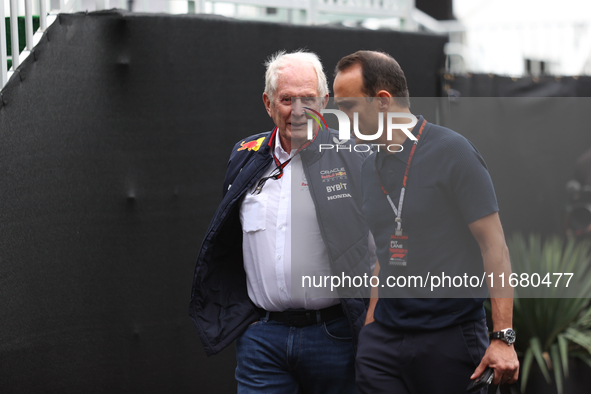 Helmut Marko arrives at Circuit of the Americas in Austin, Texas, on October 18, 2024, during the Formula 1 Pirelli United States Grand Prix...